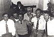Zahrádecká parta při setkání rodáků v Zahrádce v roce 1986. Zleva Antonín Bárta, František Šelmát, Josef Bárta, František Jirka, Václav Bárta a Josef Trhlík.