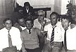 Zahrádecká parta při setkání rodáků v Zahrádce v roce 1986. Zleva Antonín Bárta, František Šelmát, Josef Bárta, František Jirka, Václav Bárta a Josef Trhlík.